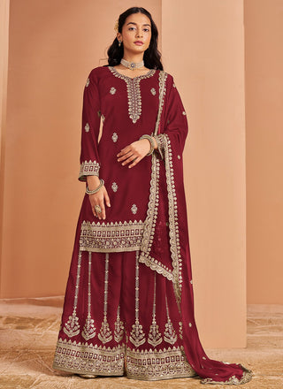 Maroon color georgette sharara suit for women