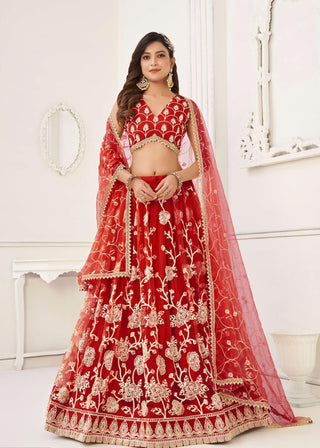 Red Lehenga Party Wear
