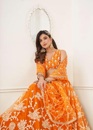 Heavy net orange lehenga choli