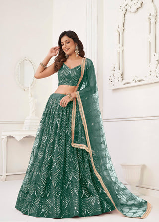 Dark green lehenga choli for women party wear
