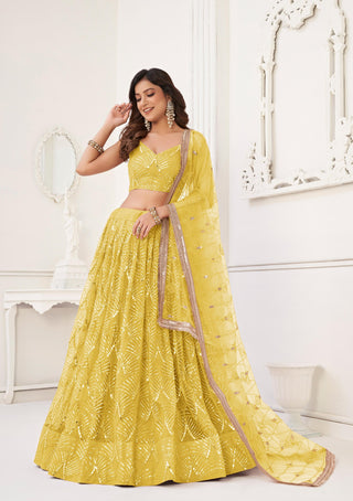 Yellow lehenga choli party wear with dupatta
