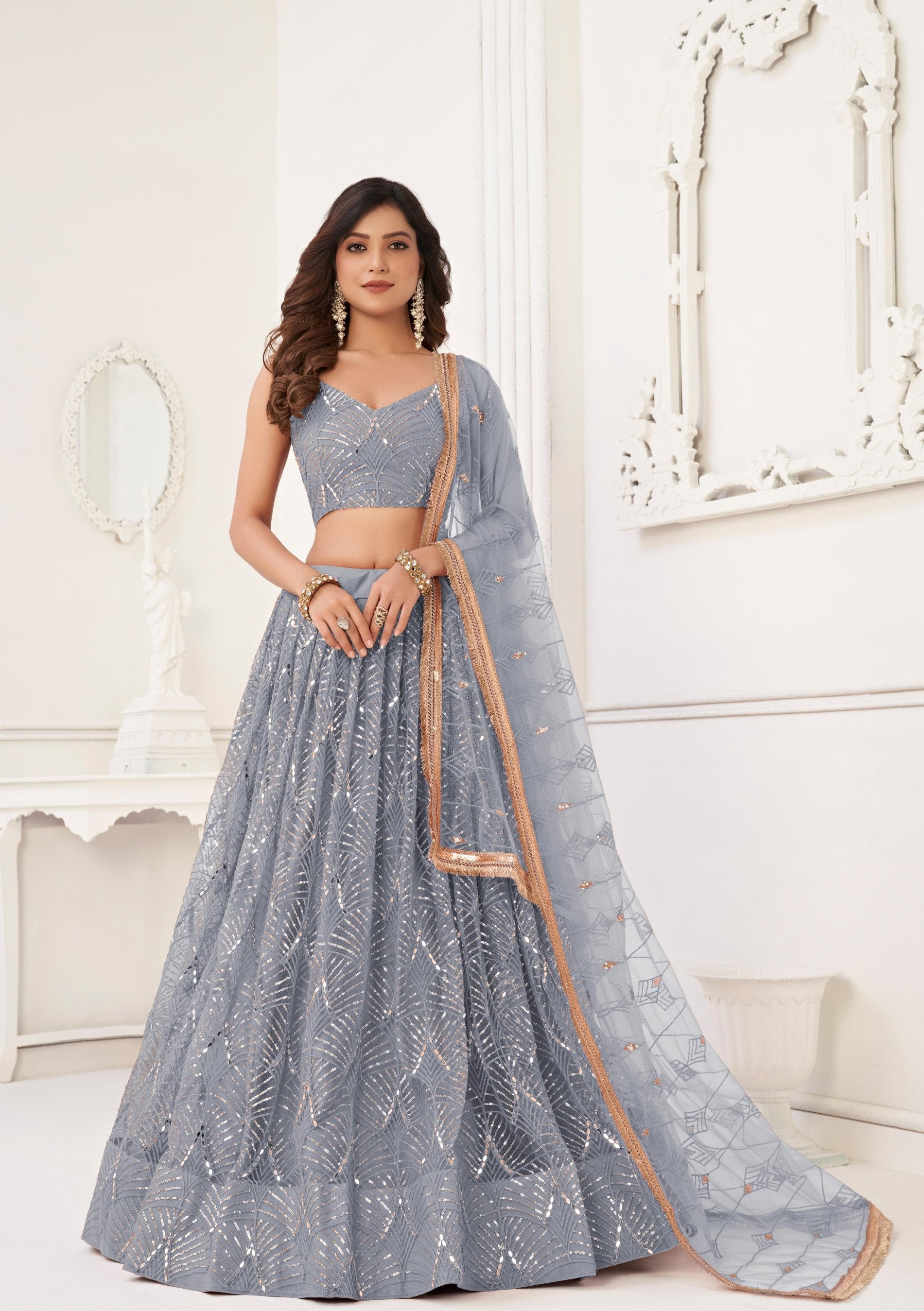 Grey lehenga choli with dupatta
