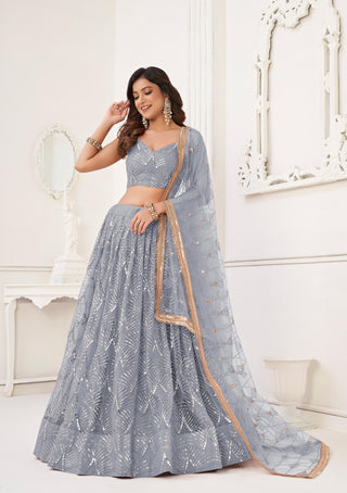 Grey lehenga with jewellery
