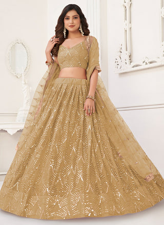 Beige color butterfly net lehenga choli for women online shopping
