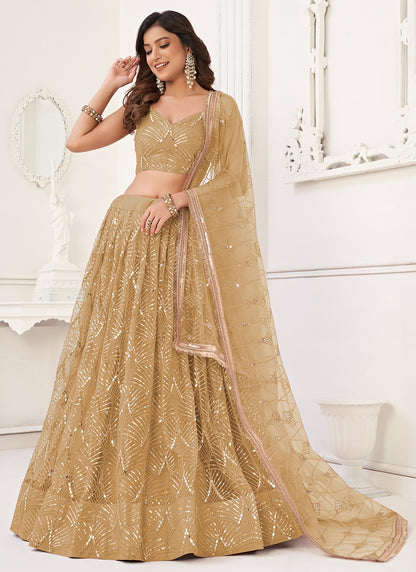 Beige color butterfly net lehenga choli price
