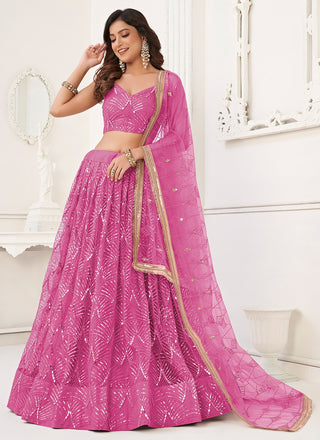 Pink color butterfly net lehenga choli for wedding