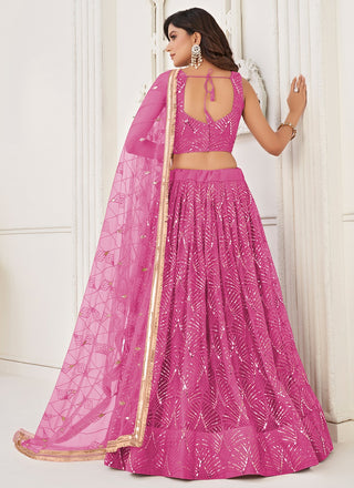 Pink color butterfly net lehenga choli images