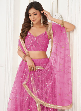 Pink color butterfly net lehenga choli design