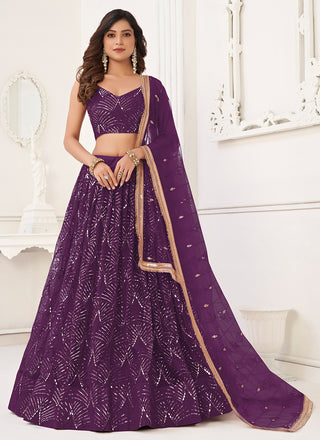 Wine color butterfly net lehenga choli for women