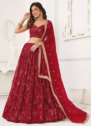 Maroon net lehenga choli for women online shopping
