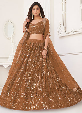 Brown net lehenga choli for women with price
