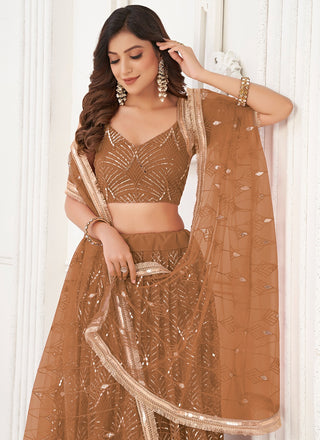 Brown Butterfly net lehenga choli for wedding
