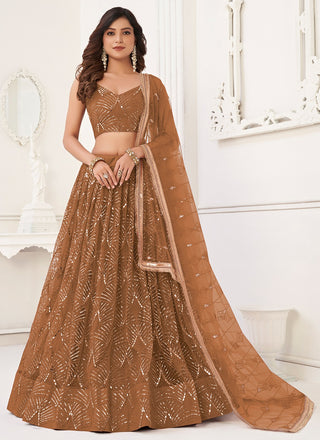 Brown Butterfly net lehenga choli online shopping