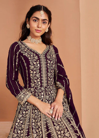 Wine colour Gown Party Wear
