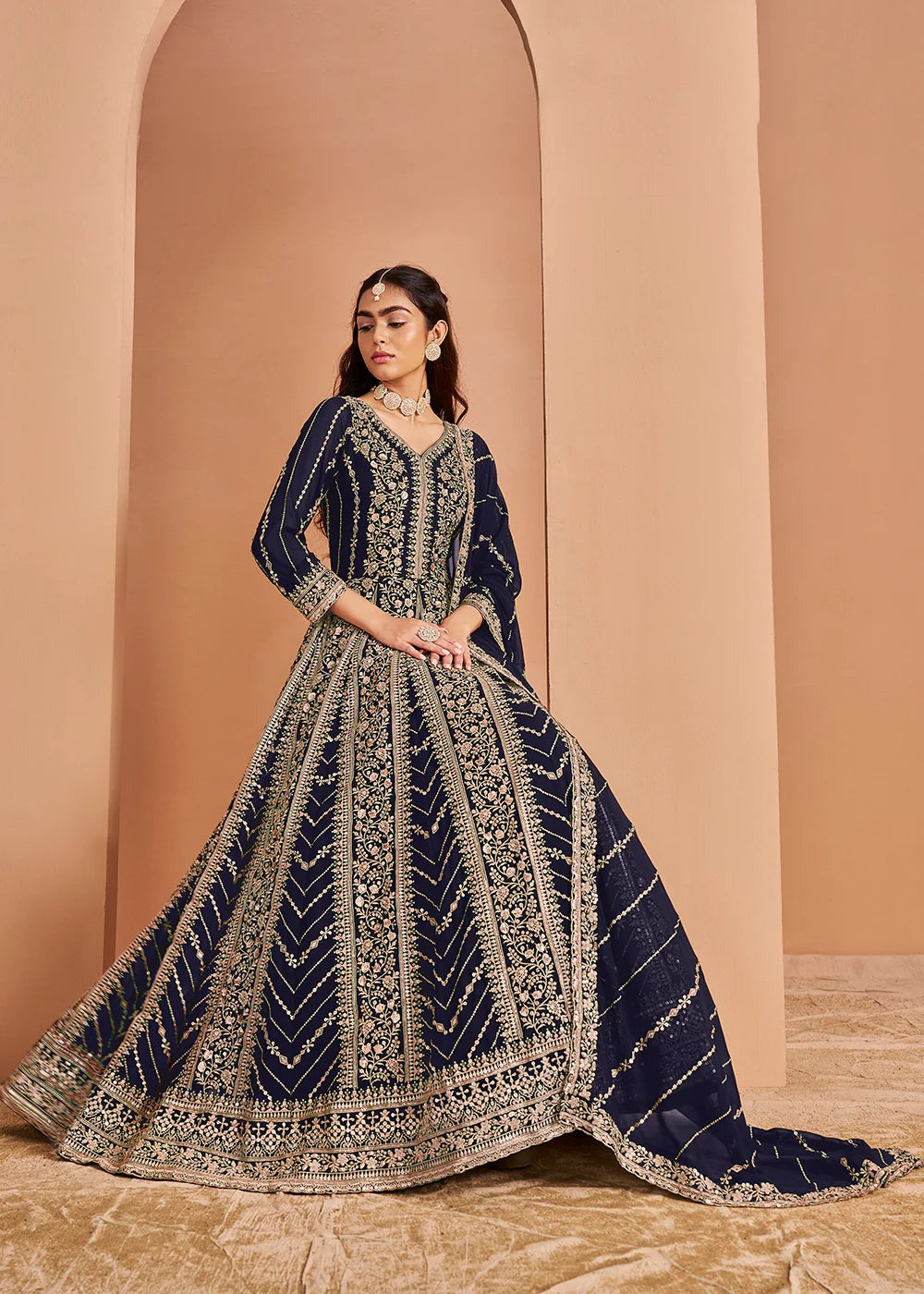 Navy blue color georgette gown with online
