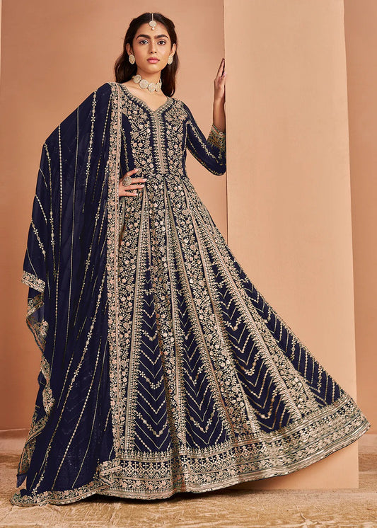 Navy blue color georgette gown for women
