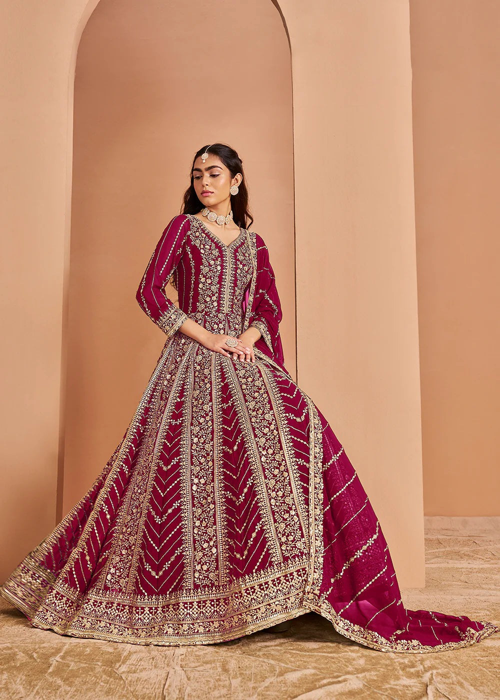 Rani pink color georgette gown for women
