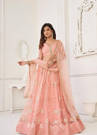 Peach colour lehenga for Engagement
