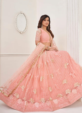 Peach indian traditional wear lehenga choli