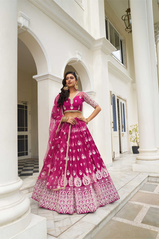 Pink color lehenga choli with dupatta