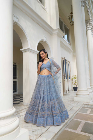 Blue colour lehenga for women wedding
