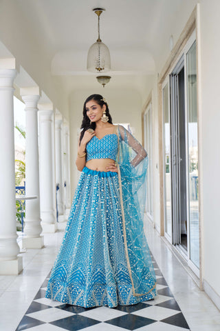 Sky colour lehenga for women party wear
