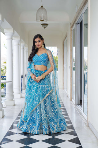 Sky Blue lehenga for Engagement
