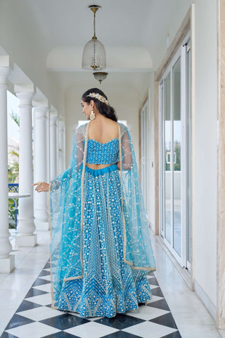 Sky Blue colour Lehenga for Bride
