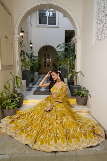 Yellow colour lehenga for women party wear
