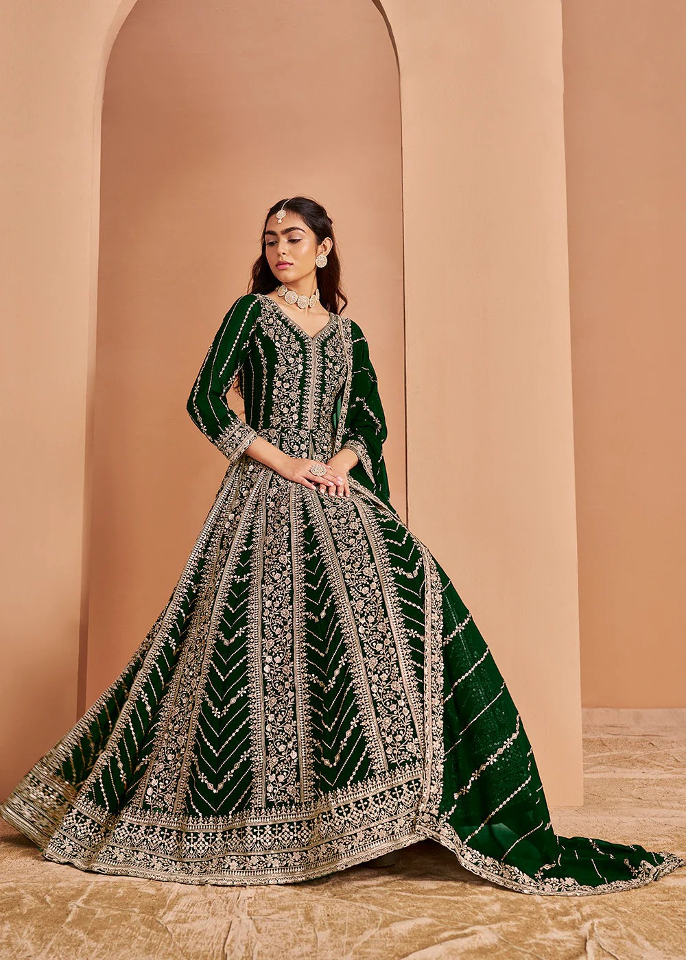 Dark green color georgette lehenga choli with price