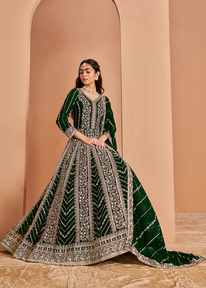 Dark green color georgette lehenga choli with price