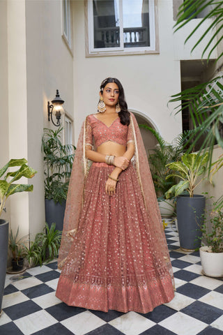 Rust colour lehenga for women
