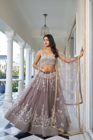 Brown color party wear lehenga choli with dupatta