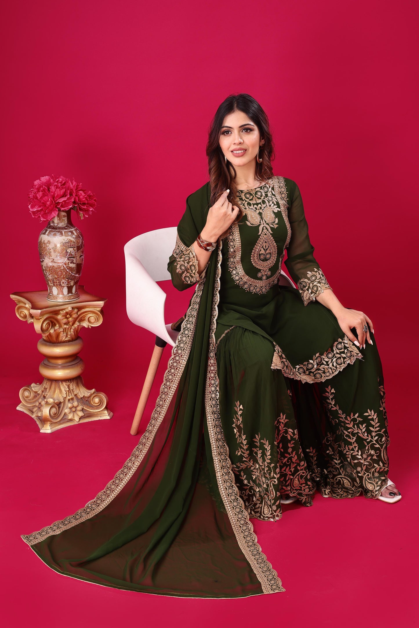 Green color georgette sharara suit with dupatta images