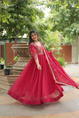 Party wear Pink color embroidery work gown