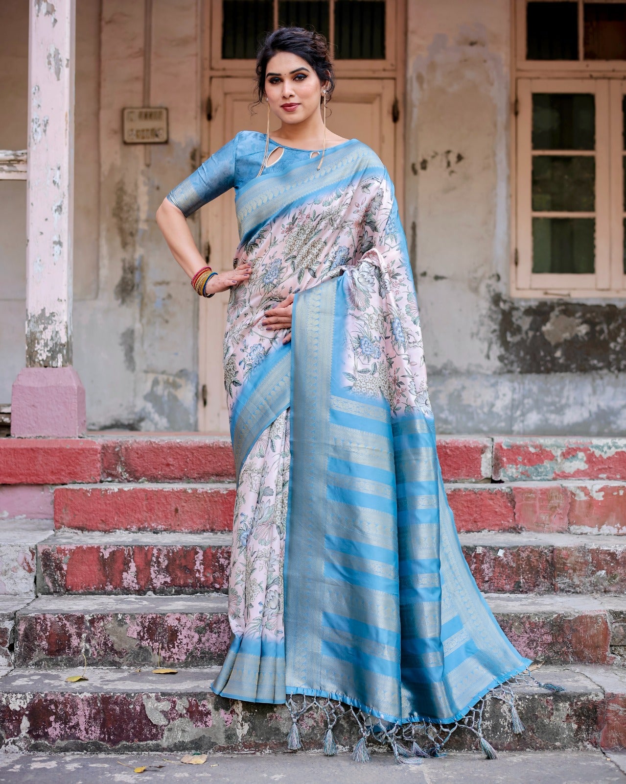 Light pink color banarasi silk saree with blouse price