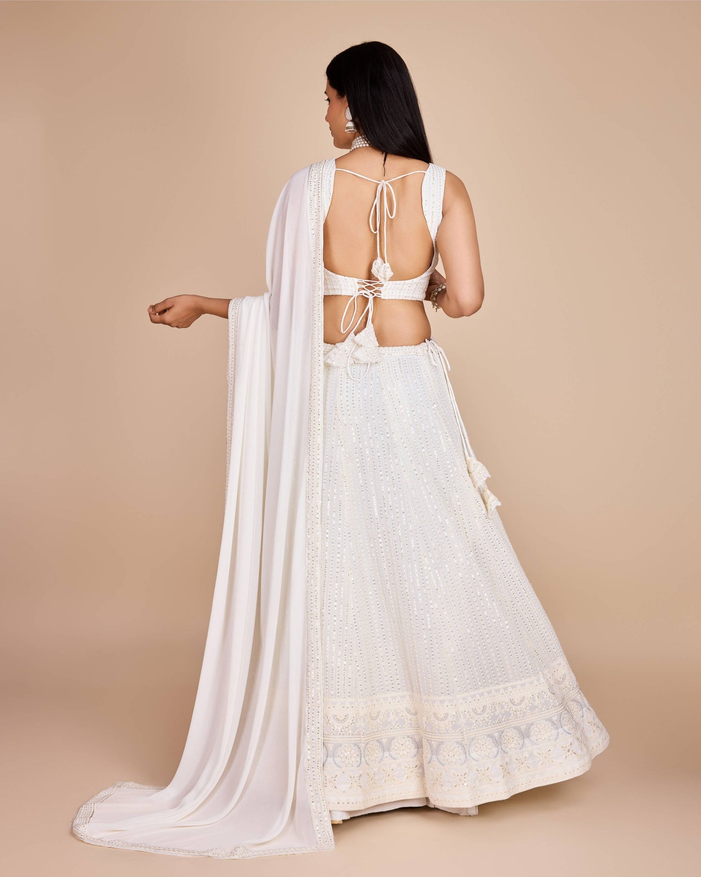 White color georgette lehenga choli with dupatta for reception