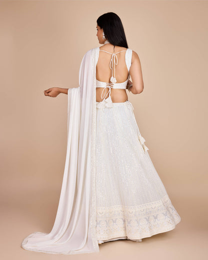 White color georgette lehenga choli with dupatta for reception