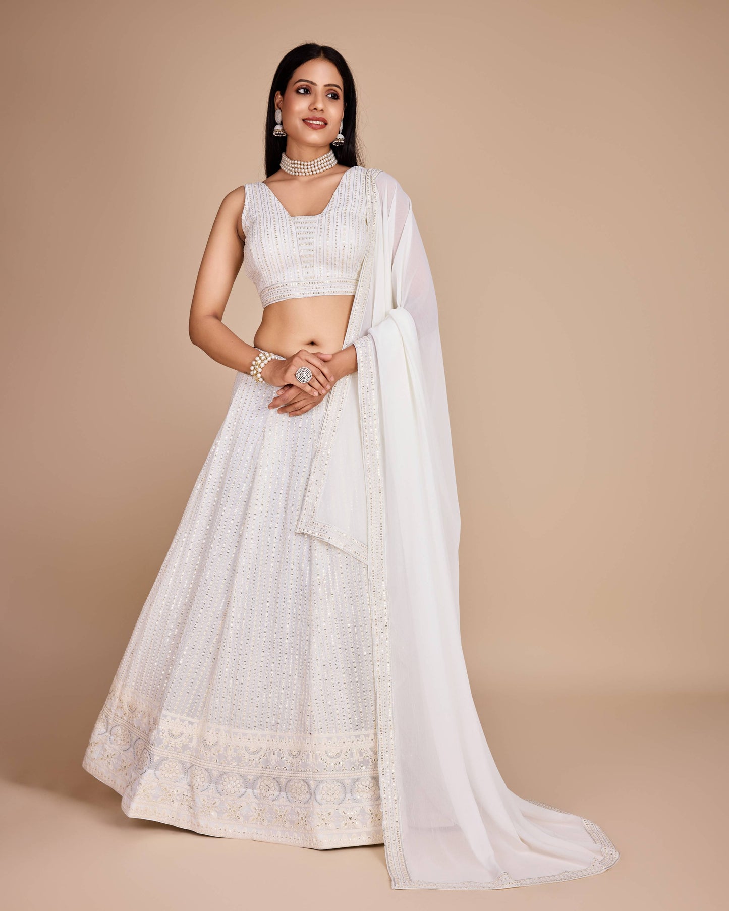 White color georgette lehenga choli for women