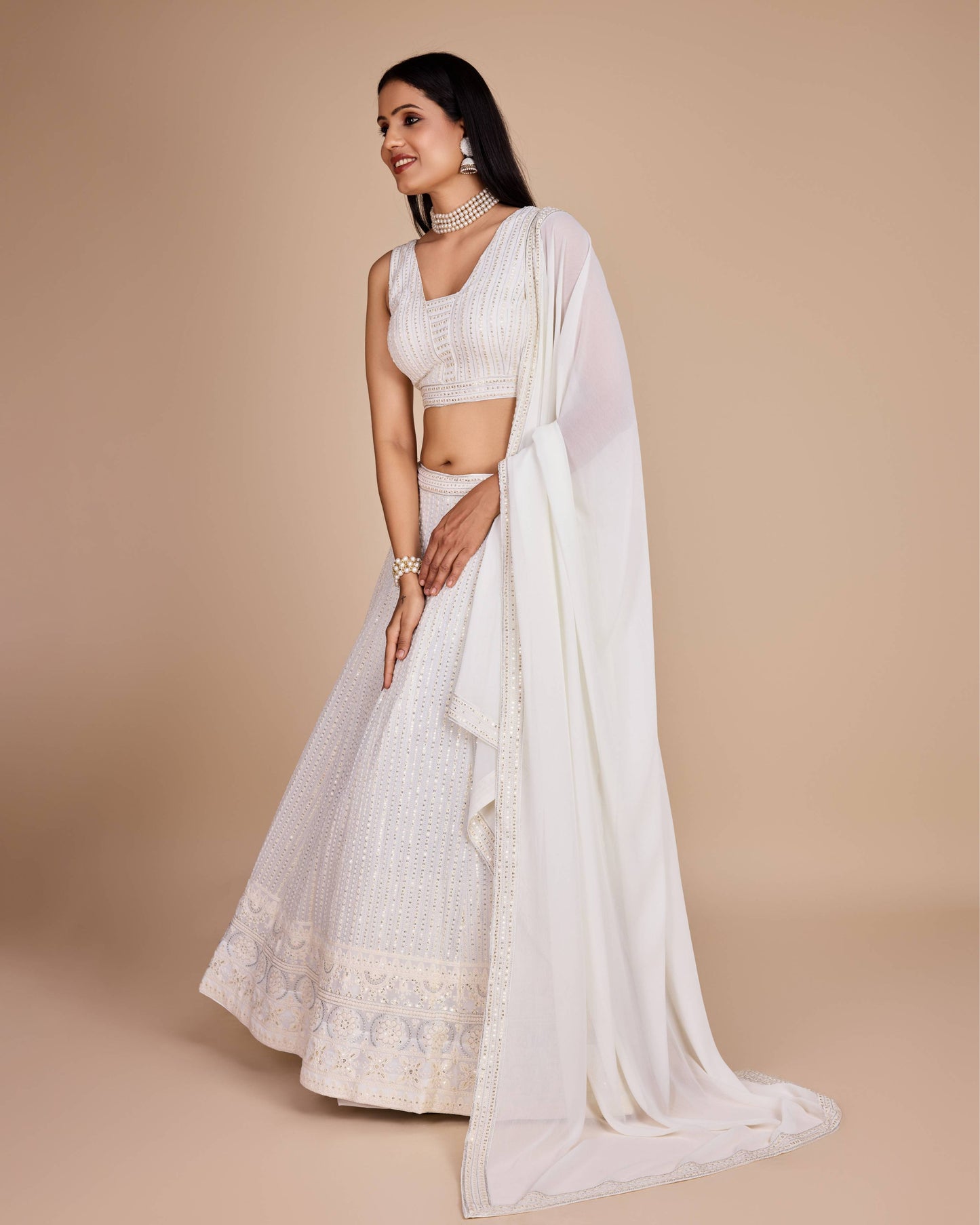 White color georgette lehenga choli for wedding