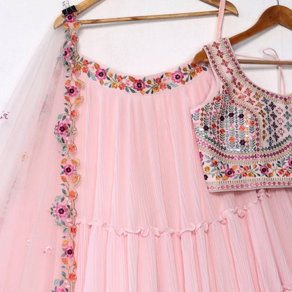 Pink color georgette lehenga choli for wedding