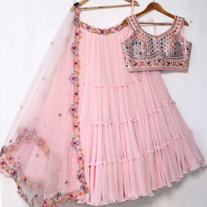 Pink color georgette lehenga choli for women