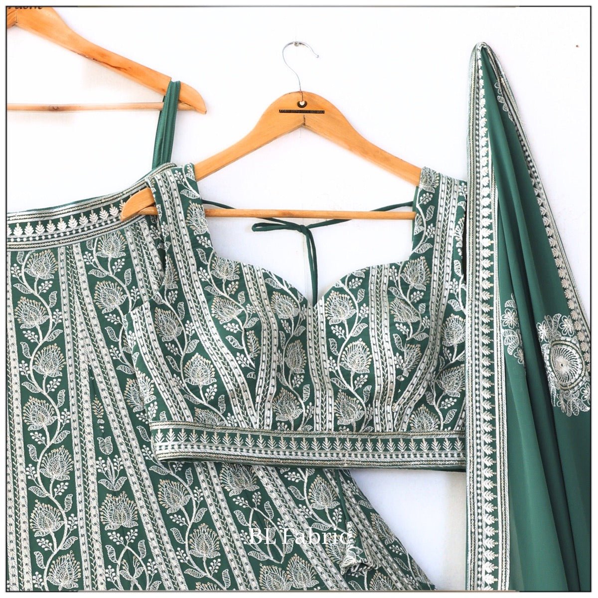 Green color georgette lehenga choli for wedding