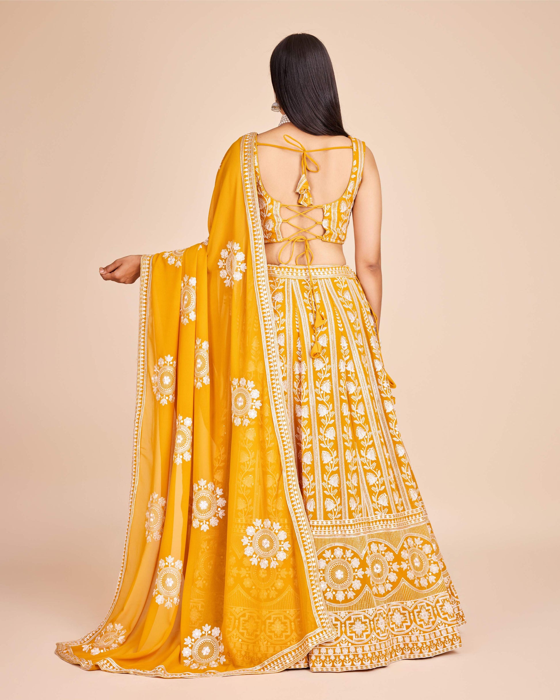 Yellow color georgette lehenga choli with dupatta 