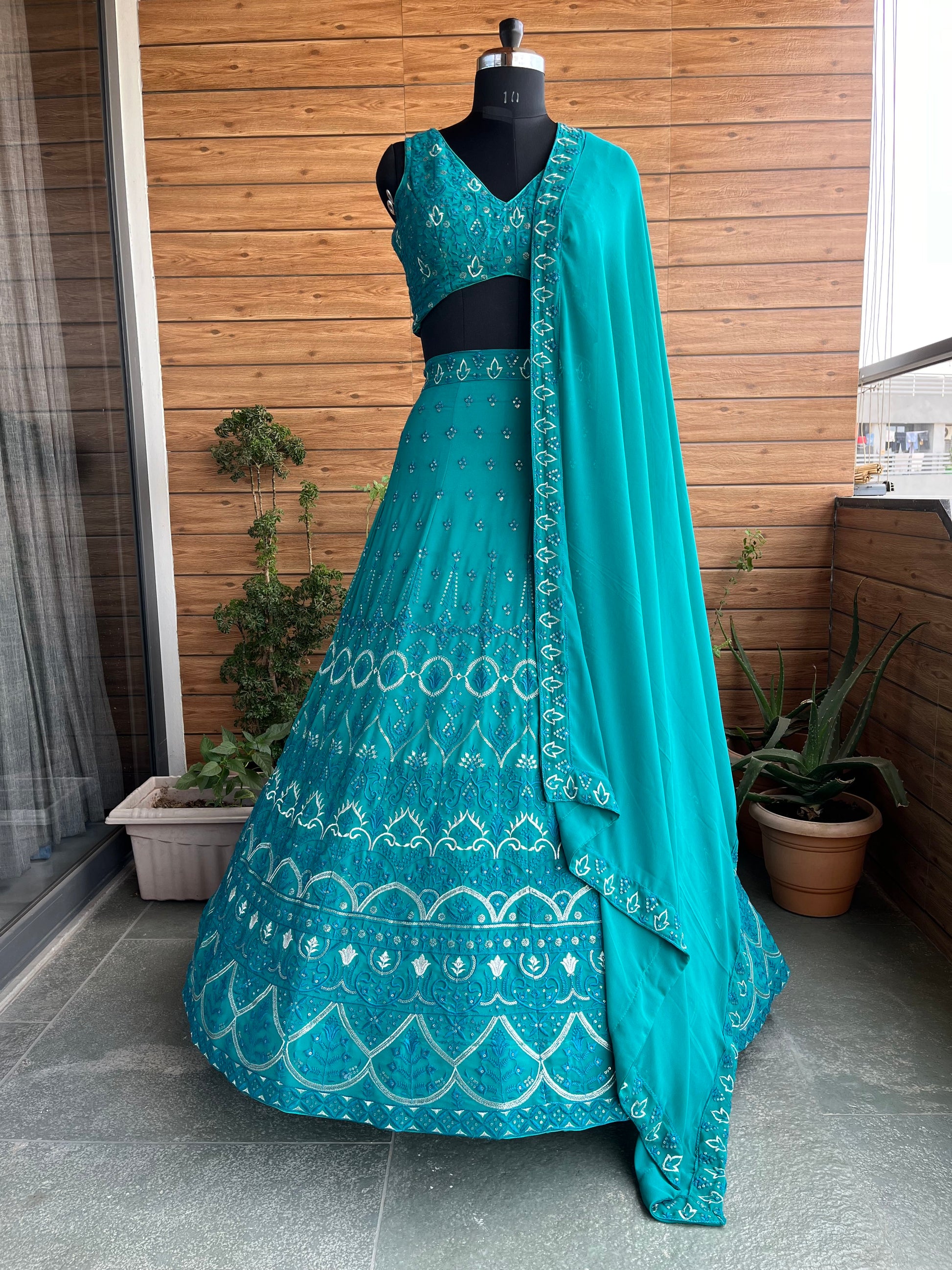 Rama color georgette lehenga choli for women