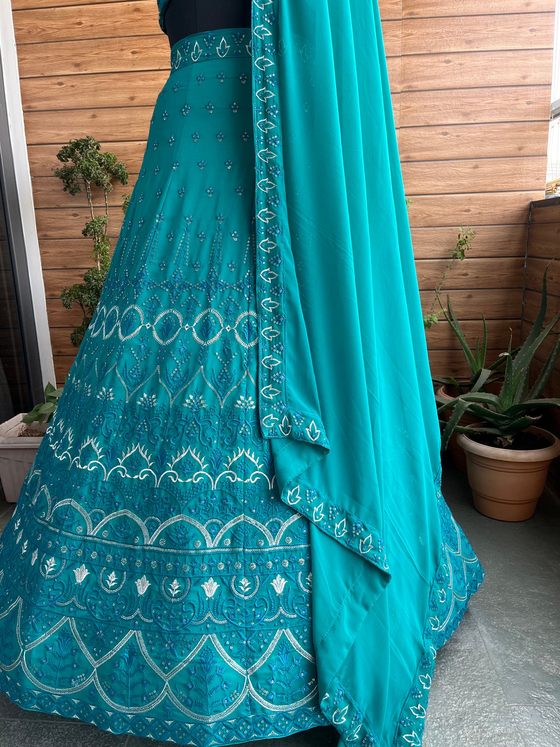 Rama color georgette lehenga choli with dupatta price