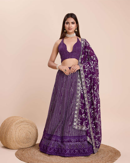 Purple color georgette lehenga choli for women