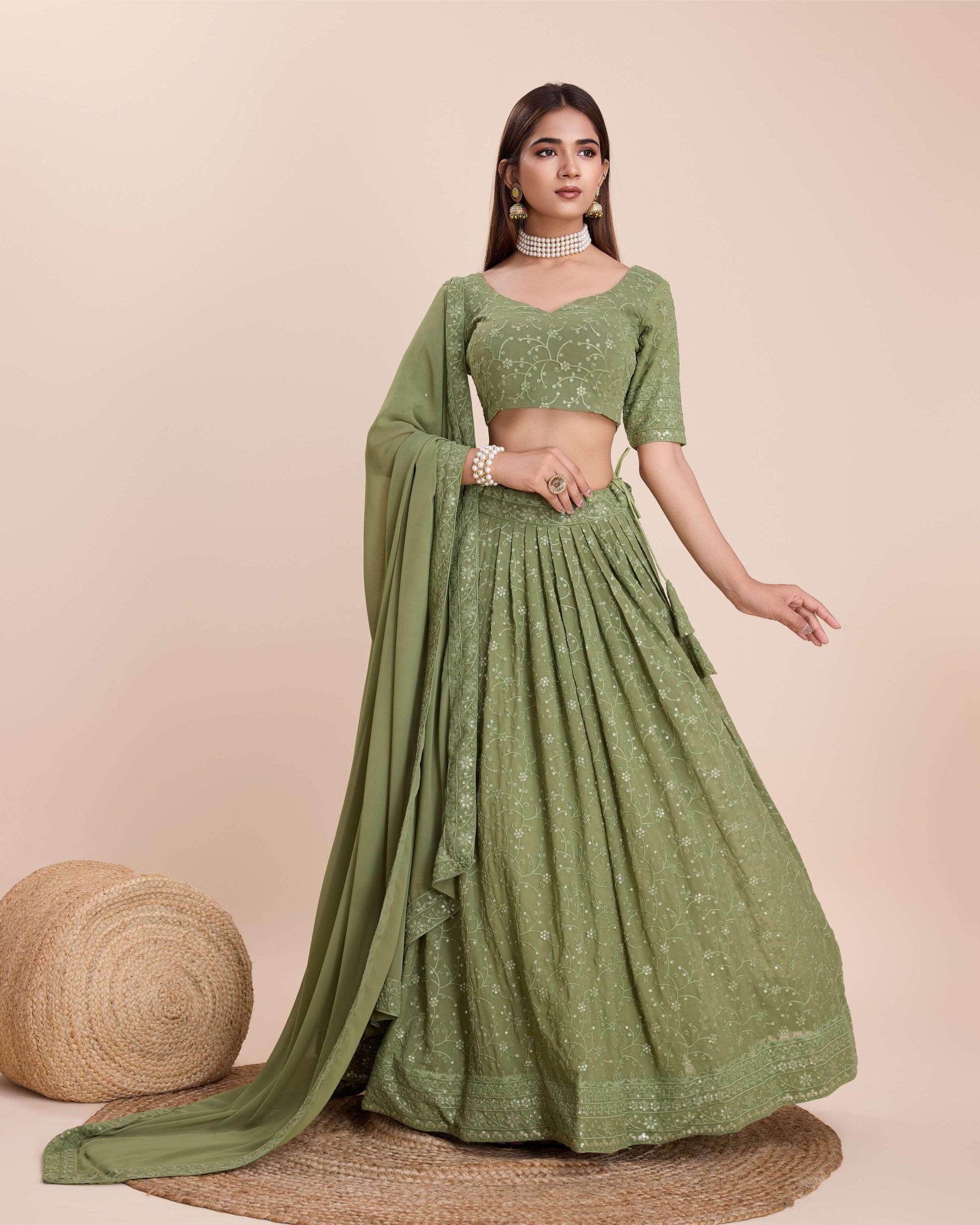Green color georgette lehenga choli for women