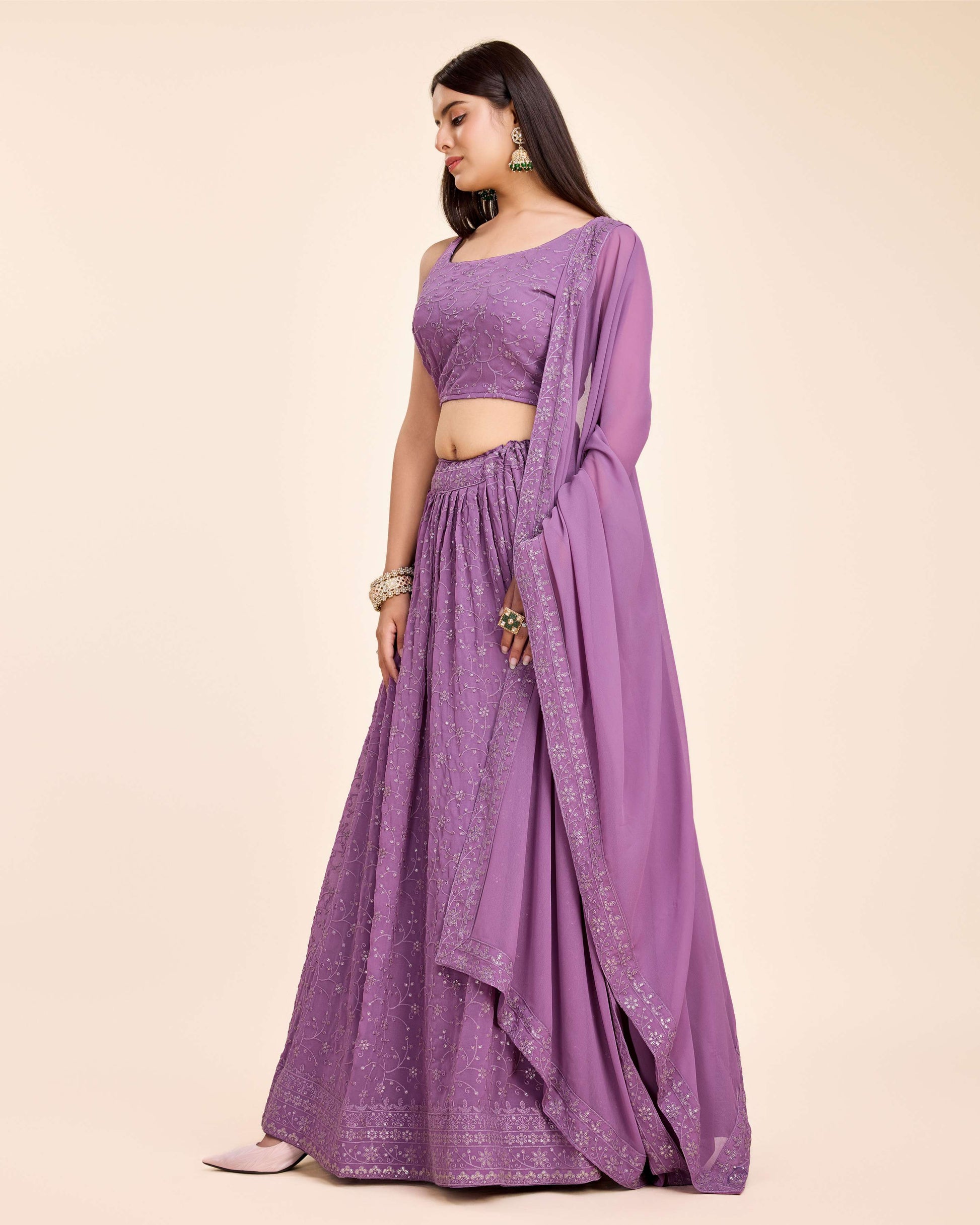 Purple color georgette lehenga choli with dupatta online shopping