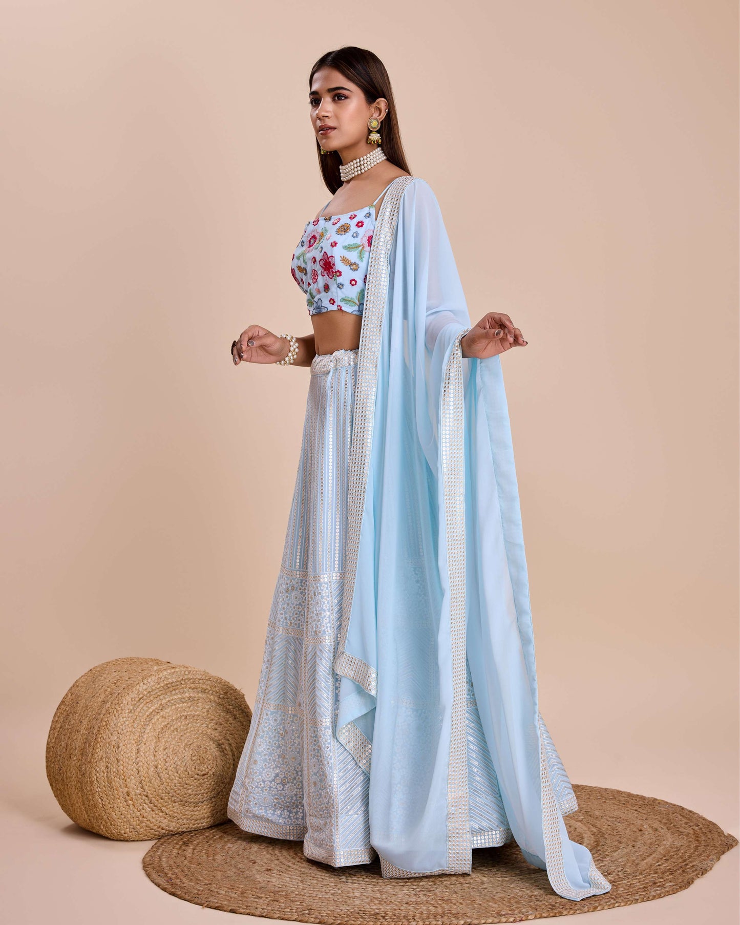 Sky color georgette lehenga choli with blouse price